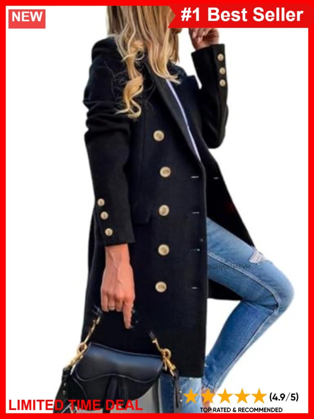 Wool Blend Double Breasted Midi Peacoat Trench Coat